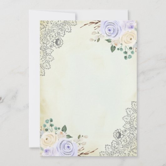 クリームパープル素朴フローラレースムスリム結婚ズ 招待状 (裏面)