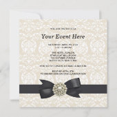 クリームパールボウブラックタイパーティーイベントテンプレート 招待状 (裏面)