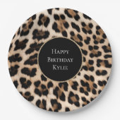 クリームヒョウ動物グリッター枠 ペーパープレート (正面)