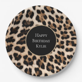 クリームヒョウ動物グリッター枠 ペーパープレート