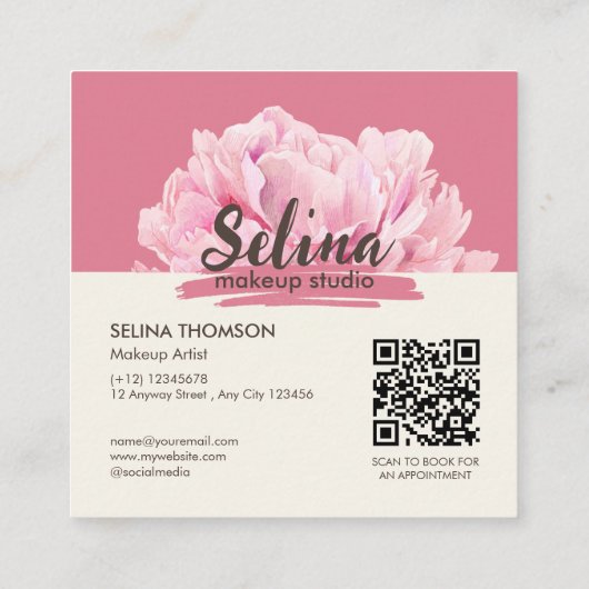 クリームピエレガントンクフローラメイクアップスタジオ スクエア名刺 (裏面)