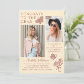 クリームピモダンックピンクバタフライ写真卒業パーティー 招待状 (スタンド正面)