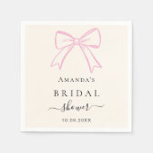 クリームピンクの手描きリボン ブライダルシャワー スタンダードカクテルナプキン (正面)
