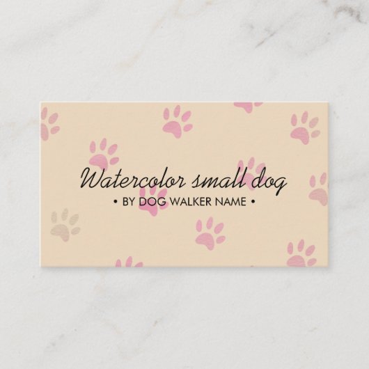 クリームピンクの肉球 犬 簡単なグルーマー ペットシッター 名刺 (正面)