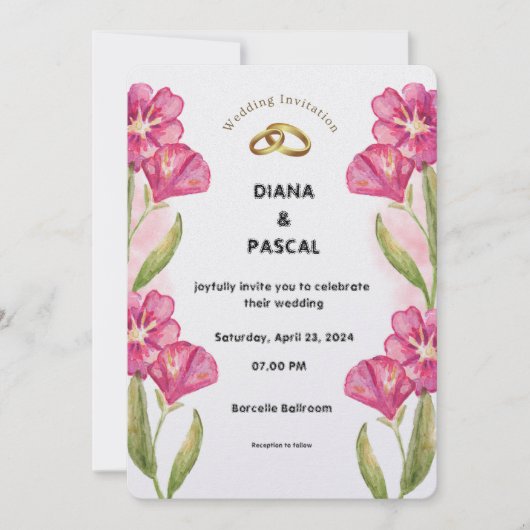 クリームピンクウォーターカラー結婚式招待状 招待状 (正面)