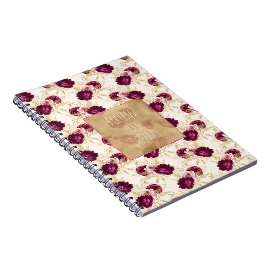 クリームピンクブルゴーニュフローラ引用文 ノートブック (右側)