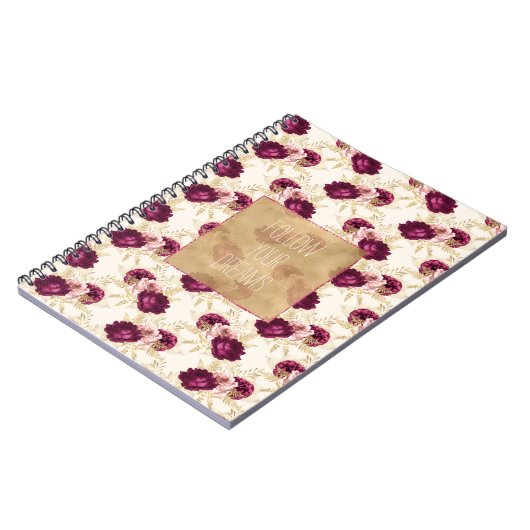 クリームピンクブルゴーニュフローラ引用文 ノートブック (左側)