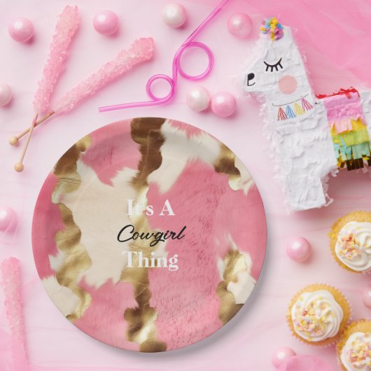 クリームピンク金ゴールド女性のカーボーイ牛革引用文誕生日 ペーパープレート (パーティー)
