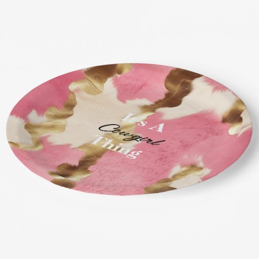 クリームピンク金ゴールド女性のカーボーイ牛革引用文誕生日 ペーパープレート (アングル)