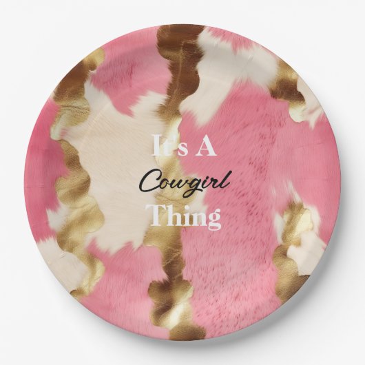 クリームピンク金ゴールド女性のカーボーイ牛革引用文誕生日 ペーパープレート (正面)