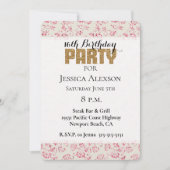 クリームピンク グリッター フラワー ゴールド グリッター パーティー 招待状 (正面)