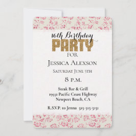 クリームピンク グリッター フラワー ゴールド グリッター パーティー 招待状