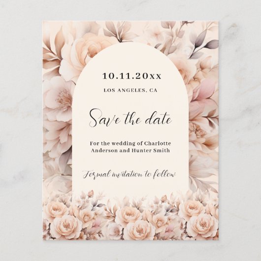 クリームピーチバラアーチ予算の結婚式の日付を保存 チラシ (正面)