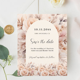クリームピーチバラアーチ結婚式Save the Date card
