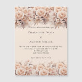 クリームピーチバラエレガント花模様結婚ズ マグネット招待状 (正面)