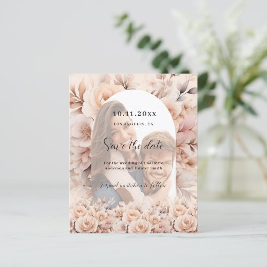 クリームピーチバラ写真のアーチ結婚式日付を保存 (スタンド正面)