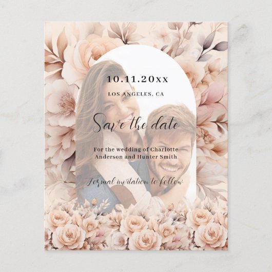 クリームピーチバラ写真のアーチ結婚式日付を保存 (正面)