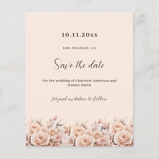 クリームピーチバラ写真のアーチ結婚式日付を保存 (裏面)