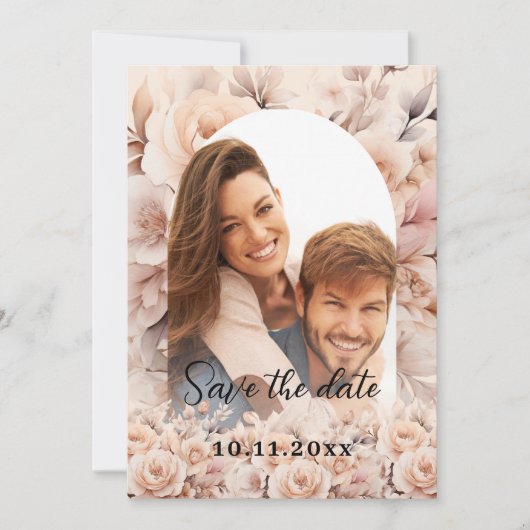 クリームピーチバラ写真結婚アーチ セーブザデート (正面)