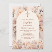 クリームピーチバラ花模様アーチバプテスマ 招待状 (正面)