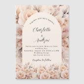 クリームピーチバラ花模様アーチラグジュアリー結婚ズ マグネット招待状 (正面)