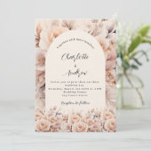 クリームピーチバラ花模様アーチラグジュアリー結婚ズ 招待状 (スタンド正面)
