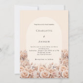 クリームピーチバラ金ゴールド花模様アーチフォト結婚ズ 招待状 (正面)