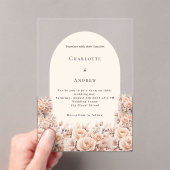 クリームピーチバラ金ゴールド花模様結婚アーチズ アクリル招待状 (インサイチュ (ポータブル))