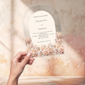 クリームピーチバラ金ゴールド花模様結婚アーチズ アクリル招待状