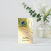 クリームフェイクゴールドフォイルグリーンインディアンピーコックフェザー 名刺 (スタンド正面)