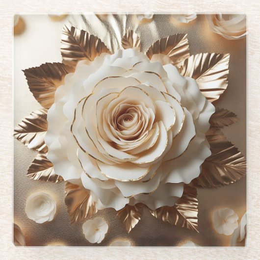 クリームフォイルバラスクエアガラスコースター ガラスコースター (正面)