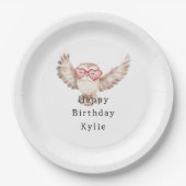 クリームフクロウハートグラス誕生日 ペーパープレート (正面)