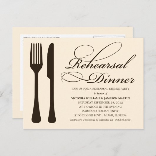 クリームフラットウェア | リハーサルディナー招待状 インビテーションポストカード (正面/裏面)