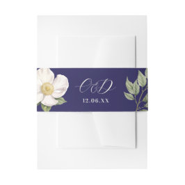 クリームフラワーネイビー結婚の刃物バンド 招待状ベリーバンド