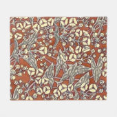 クリームフラワーブラウン背景プリント フリースブランケット (正面(横))