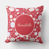 クリームフラワーブーケ花柄レッド文字 クッション (正面)