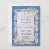 クリームフラワーレースと真珠付きデニム 招待状 (正面)