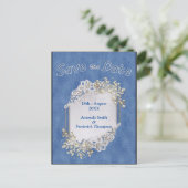 クリームフラワーレースと真珠付きデニム 案内ポストカード (スタンド正面)