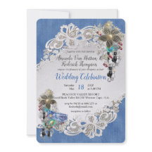 クリームフラワーレース付きデニム及びコスチュームジュエリー