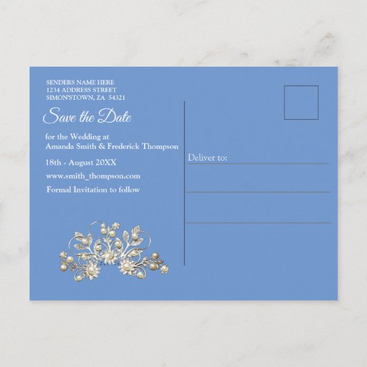 クリームフラワーレース付きデニム及びコスチュームジュエリー 案内ポストカード (裏面)