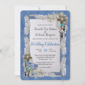 クリームフラワーレース付デニムとコスチュームジュエリー 招待状 (正面)