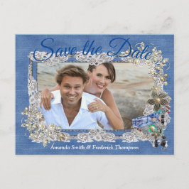 クリームフラワーレース付デニムとコスチュームジュエリー 案内ポストカード