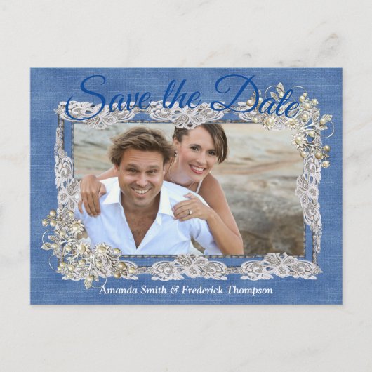 クリームフラワーレース付デニム 案内ポストカード (正面)