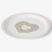 クリームフラワー結婚ズチューリップハートブーケモノグラム ペーパープレート (アングル)