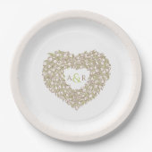 クリームフラワー結婚ズチューリップハートブーケモノグラム ペーパープレート (正面)