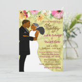 クリームフローラアフリカ系アメリカ人結婚カップル 招待状 (スタンド正面)