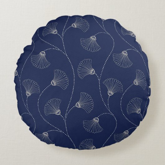 クリームフローラアールヌーボーインディゴ ラウンドクッション (正面)