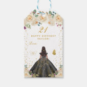 クリームフローラダークスキンガールハッピーバースデー ギフトタグ (正面)