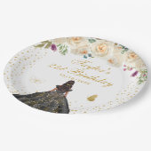 クリームフローラダークスキンガールバースデーパーティー ペーパープレート (アングル)