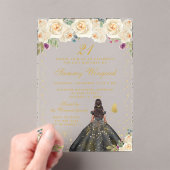 クリームフローラダークスキンプリンセスバースデーパーティー アクリル招待状 (インサイチュ (ポータブル))